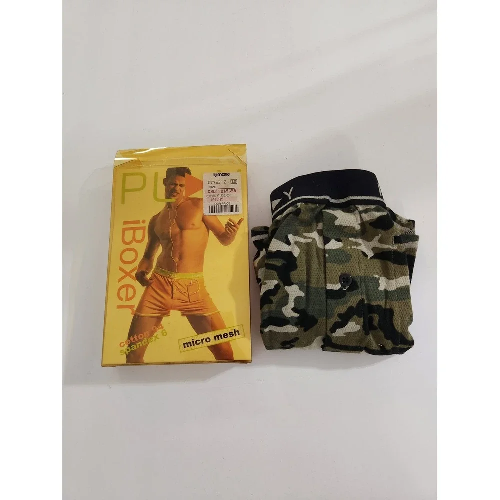 PLAY Intimo‎ iBoxer Trunks Olive Camo Vintage iPod Pocket Micro Mesh Small